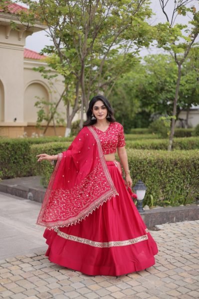 Unbeatable Hot Pink Glory Satin Lehenga Set with 3.5 Meter Flare and Can Can For Party Designer Lehenga Choli