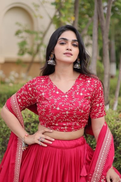 Unbeatable Hot Pink Glory Satin Lehenga Set with 3.5 Meter Flare and Can Can For Party Designer Lehenga Choli