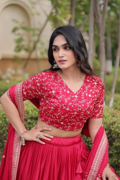 Unbeatable Hot Pink Glory Satin Lehenga Set with 3.5 Meter Flare and Can Can For Party Designer Lehenga Choli