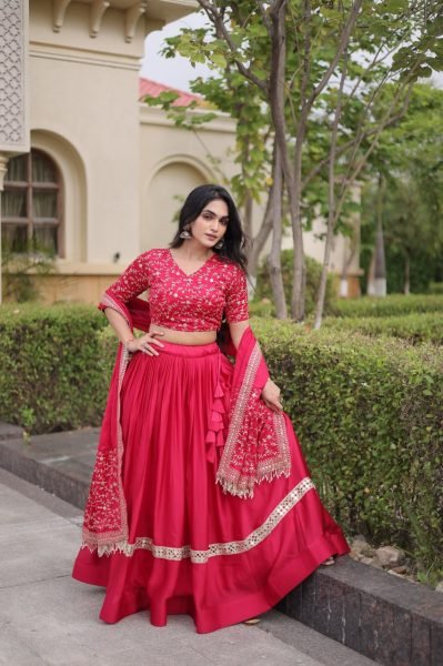Unbeatable Hot Pink Glory Satin Lehenga Set with 3.5 Meter Flare and Can Can For Party Designer Lehenga Choli