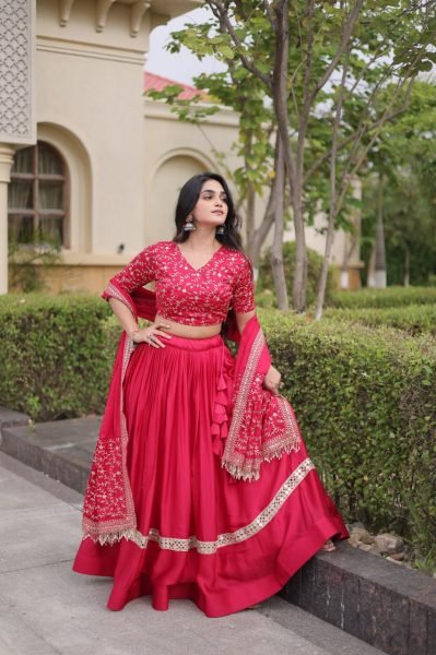 Unbeatable Hot Pink Glory Satin Lehenga Set with 3.5 Meter Flare and Can Can For Party Designer Lehenga Choli