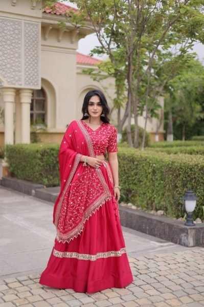Unbeatable Hot Pink Glory Satin Lehenga Set with 3.5 Meter Flare and Can Can For Party Designer Lehenga Choli