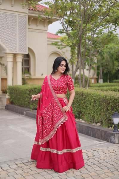 Unbeatable Hot Pink Glory Satin Lehenga Set with 3.5 Meter Flare and Can Can For Party Designer Lehenga Choli