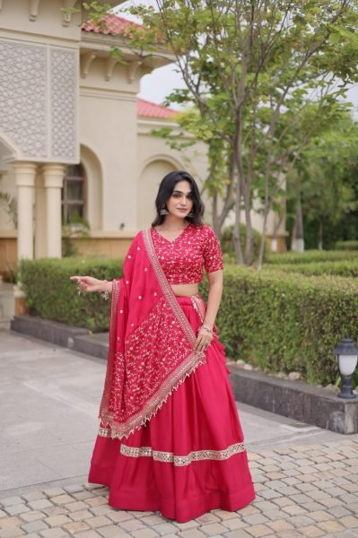 Unbeatable Hot Pink Glory Satin Lehenga Set with 3.5 Meter Flare and Can Can For Party Designer Lehenga Choli