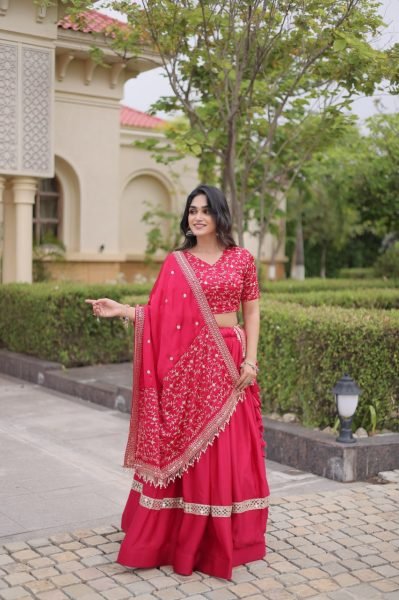 Unbeatable Hot Pink Glory Satin Lehenga Set with 3.5 Meter Flare and Can Can For Party Designer Lehenga Choli