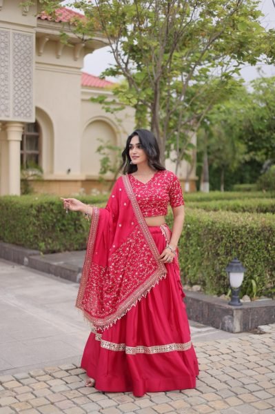 Unbeatable Hot Pink Glory Satin Lehenga Set with 3.5 Meter Flare and Can Can For Party Designer Lehenga Choli
