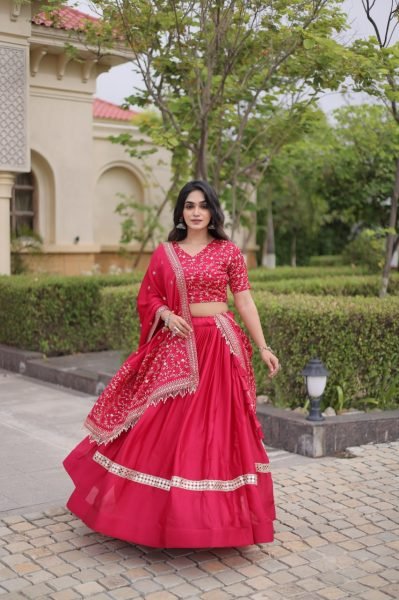 Unbeatable Hot Pink Glory Satin Lehenga Set with 3.5 Meter Flare and Can Can For Party Designer Lehenga Choli