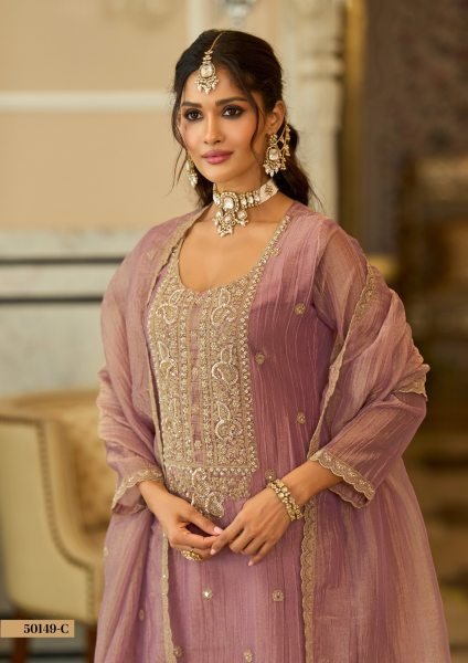 Unbeatable Mauve Salsa Silk Embroidered 3 Piece Suit Set with Top  Palazzo and Dupatta For Wedding Designer Plazzo Salwar Suits Wholesale