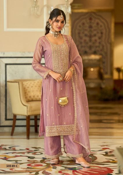 Unbeatable Mauve Salsa Silk Embroidered 3 Piece Suit Set with Top  Palazzo and Dupatta For Wedding Designer Plazzo Salwar Suits Wholesale