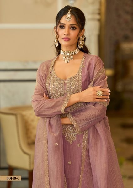 Unbeatable Mauve Salsa Silk Embroidered 3 Piece Suit Set with Top  Palazzo and Dupatta For Wedding Designer Plazzo Salwar Suits Wholesale