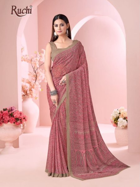 Unbeatable Pink Elegant Georgette Saree with Unique Designer Print At Manufacturer 