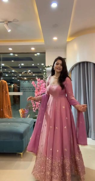 Unbeatable Pink Fendy Silk Anarkali Gown With Embroidered Work Dupatta Set For Party Wear Ready To Wear Collection