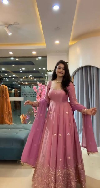Unbeatable Pink Fendy Silk Anarkali Gown With Embroidered Work Dupatta Set For Party Wear Ready To Wear Collection