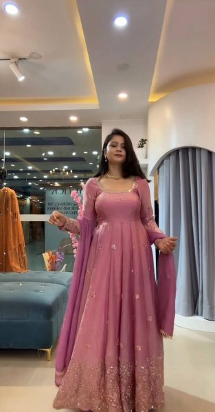 Unbeatable Pink Fendy Silk Anarkali Gown With Embroidered Work Dupatta Set For Party Wear Ready To Wear Collection