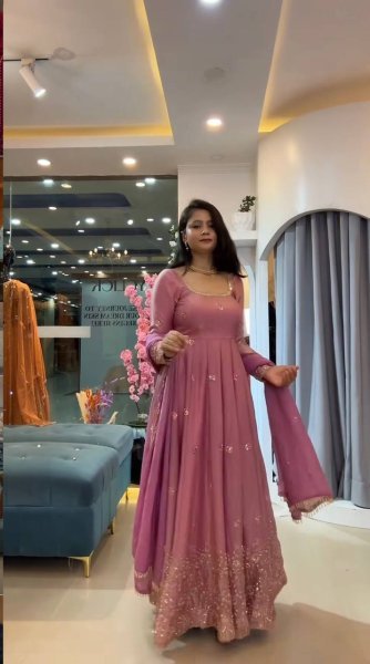 Unbeatable Pink Fendy Silk Anarkali Gown With Embroidered Work Dupatta Set For Party Wear Ready To Wear Collection
