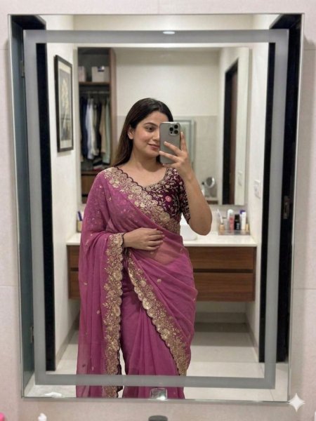 Unbeatable Pink Georgette Saree with Sequins Embroidery at Wholesale Rate Sarees 