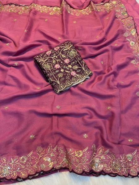 Unbeatable Pink Georgette Saree with Sequins Embroidery at Wholesale Rate Georgette Sarees Wholesale