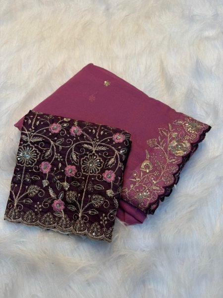 Unbeatable Pink Georgette Saree with Sequins Embroidery at Wholesale Rate Georgette Sarees Wholesale