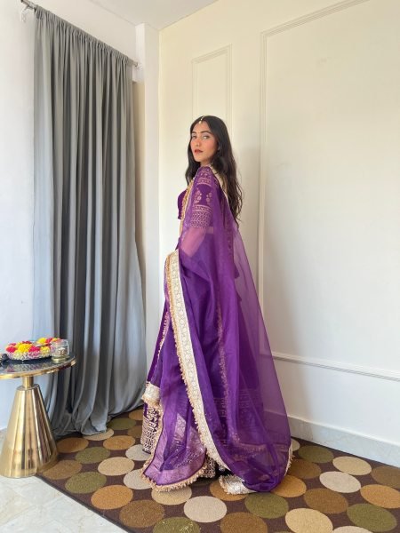 Unbeatable Purple Georgette Bridal Lehenga with Embroidery and Lace Border Dupatta Designer Lehenga Choli