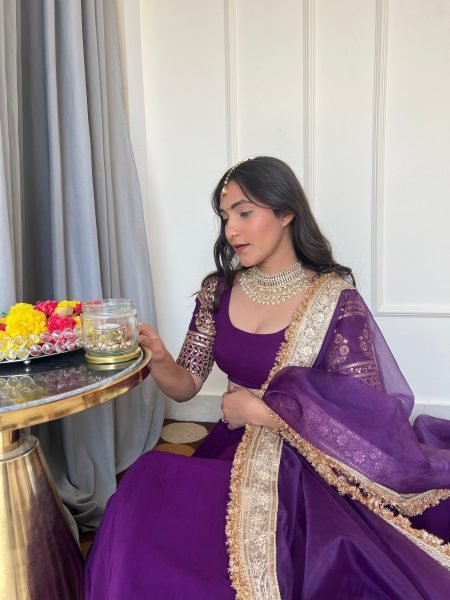 Unbeatable Purple Georgette Bridal Lehenga with Embroidery and Lace Border Dupatta Designer Lehenga Choli