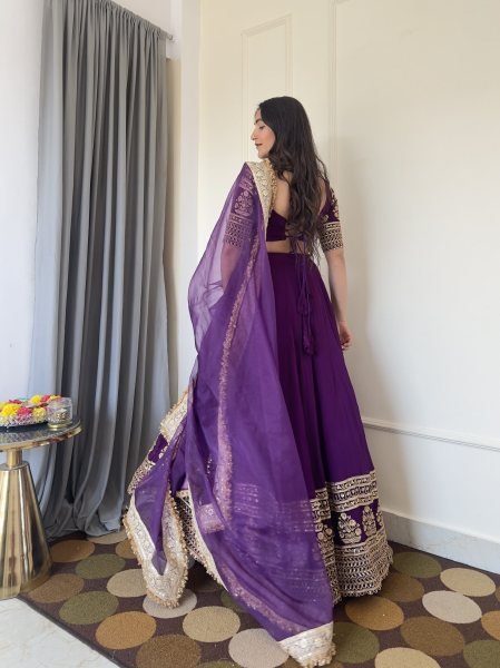 Unbeatable Purple Georgette Bridal Lehenga with Embroidery and Lace Border Dupatta Designer Lehenga Choli