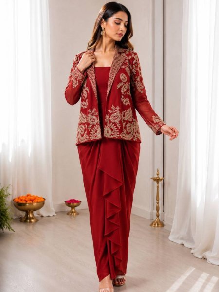 Unbeatable Red Rangoli Silk Lehenga Choli with Embroidered Koti for Wedding Functions 