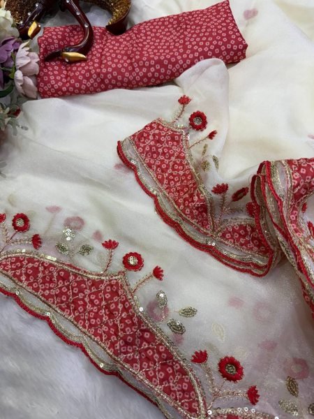 Unbeatable White Durga Puja Special NC Moss Saree with Sequins and Thread Work Embroidery Sarees Wholesale