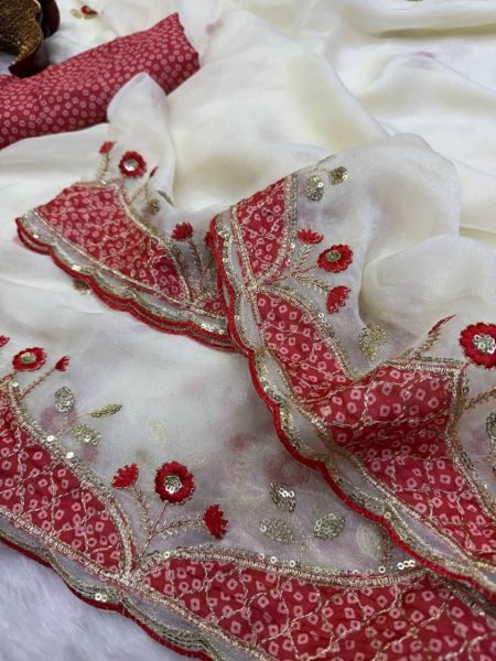 Unbeatable White Durga Puja Special NC Moss Saree with Sequins and Thread Work Embroidery Sarees Wholesale
