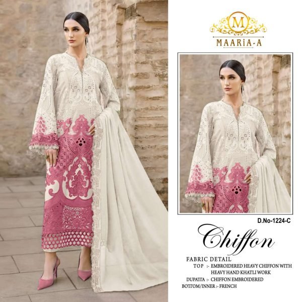 Unbeatable White Wedding Special Chiffon Salwar Kameez with Khatli and Sequence Work Pakistani Suits Wholesale