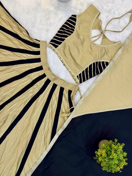 Unique Black Cream Roman Silk Lehenga Choli with Fancy Lace Work and Dupatta Navratri Lehnega Choli