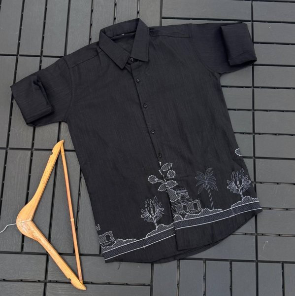 Unique Black Designer Men Shirt with Elegant Embroidery Work Mens Shirt