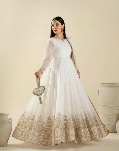 Unique Black Faux Georgette Embroidered Gown with Dupatta and Bottom For Festival Ready To Wear Collection