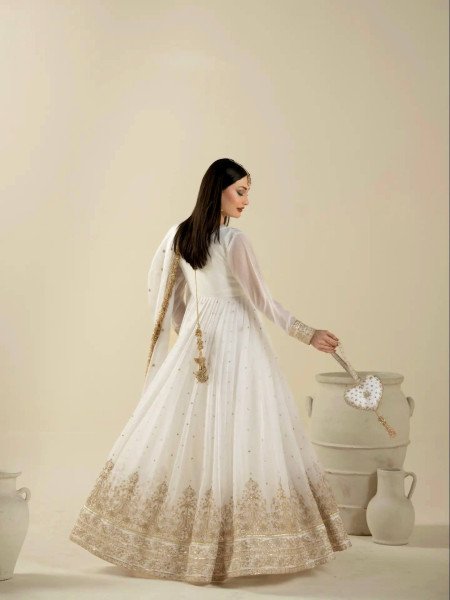 Unique Black Faux Georgette Embroidered Gown with Dupatta and Bottom For Festival Ready To Wear Collection