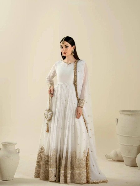 Unique Black Faux Georgette Embroidered Gown with Dupatta and Bottom For Festival Ready To Wear Collection