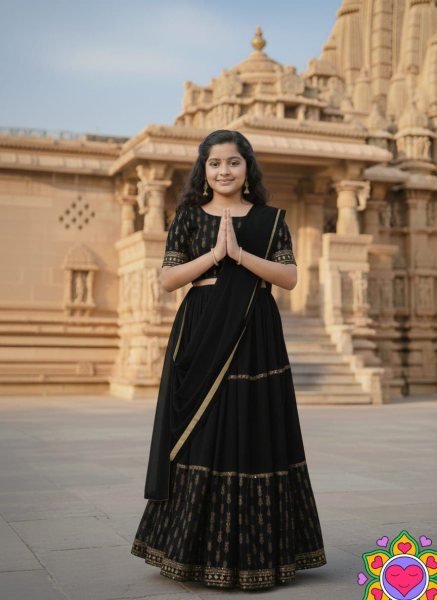 Unique Black Girls Lehenga Set with Dupatta for Festive Collection Girls Wear