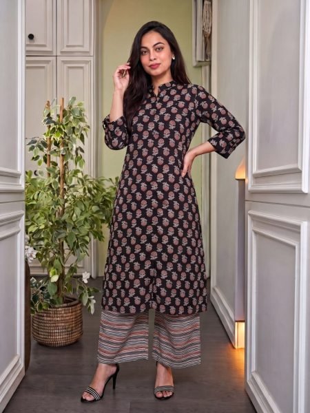 Unique Black Premium Cotton Printed Kurti Set with Comfortable Matching Pant Kurtis
