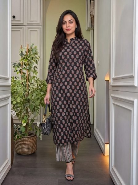 Unique Black Premium Cotton Printed Kurti Set with Comfortable Matching Pant Printed Kurtis