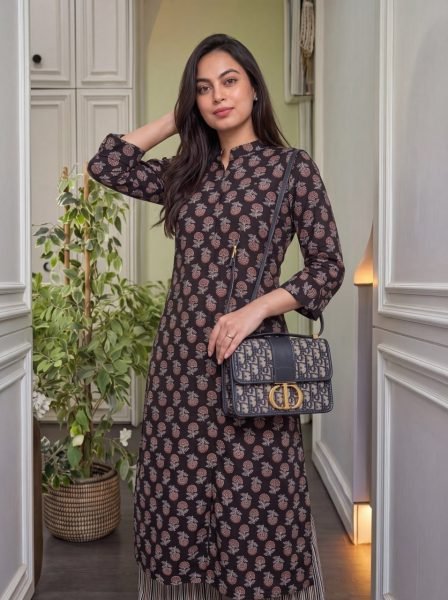 Unique Black Premium Cotton Printed Kurti Set with Comfortable Matching Pant Printed Kurtis