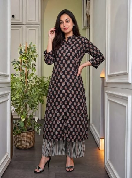 Unique Black Premium Cotton Printed Kurti Set with Comfortable Matching Pant Printed Kurtis