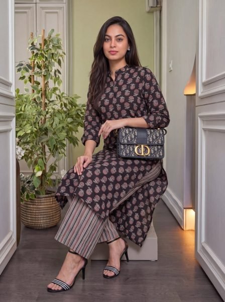 Unique Black Premium Cotton Printed Kurti Set with Comfortable Matching Pant Printed Kurtis
