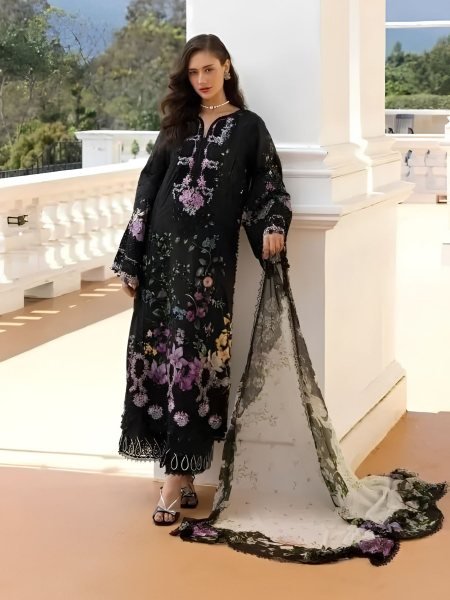 Unique Black Pure Cotton Salwar Kameez with Solid Cotton Bottom For Party 