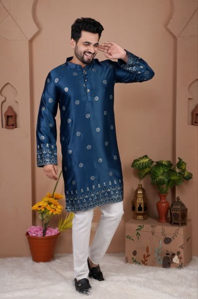 Unique Blue Classic Kurta Pyjama Set with Modern Designer Touch Kurta Pajama Wholesale