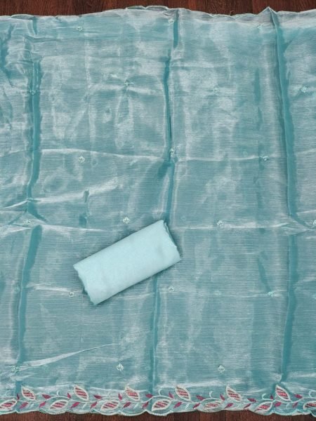 Unique Blue Color Barbrik silk Dress Material with Dupatta and Bottom Color Set Matching Dress Material Wholesale