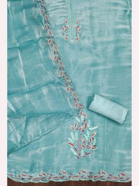 Unique Blue Color Barbrik silk Dress Material with Dupatta and Bottom Color Set Matching Dress Material Wholesale