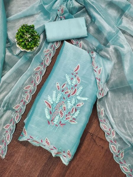 Unique Blue Color Barbrik silk Dress Material with Dupatta and Bottom Color Set Matching Dress Material Wholesale