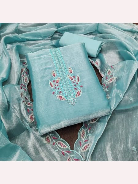 Unique Blue Color Barbrik silk Dress Material with Dupatta and Bottom Color Set Matching Dress Material Wholesale