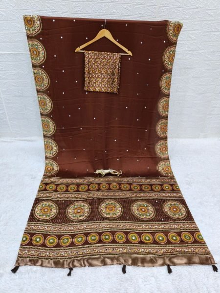 Unique Brown Japan Satin Silk Party Wear Saree with Unstitched Blouse Sarees 
