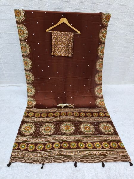 Unique Brown Japan Satin Silk Party Wear Saree with Unstitched Blouse Silk Sarees Wholesale