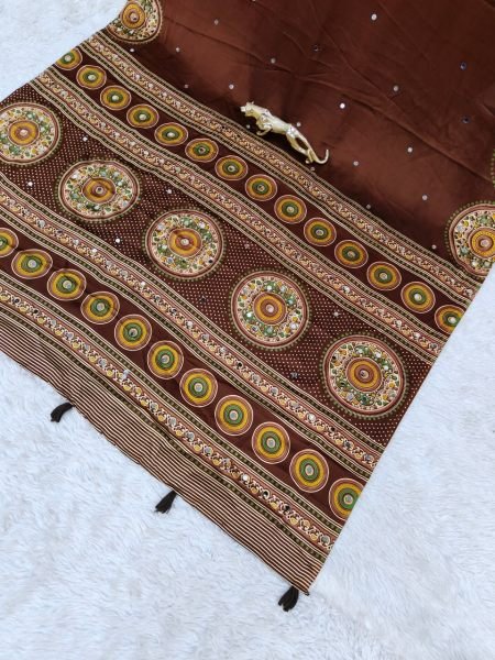 Unique Brown Japan Satin Silk Party Wear Saree with Unstitched Blouse Silk Sarees Wholesale