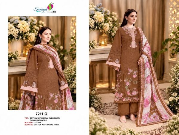 Unique Brown Women   s Cotton Chikankari Suit with Printed Dupatta at Manufacturer  Pakistani Suits Wholesale